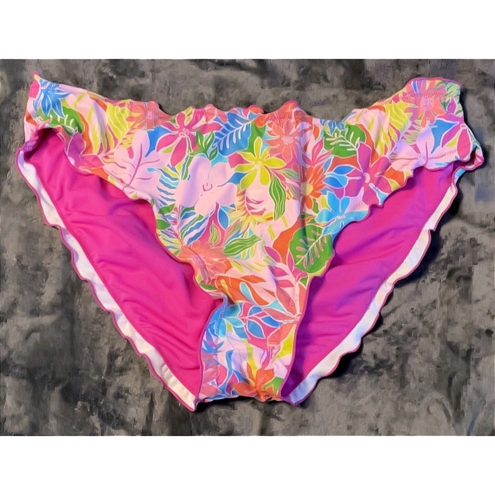 Power 2 The Flower‎ Womens 3X Floral Scalloped Ruched Bikini Bottom NWT